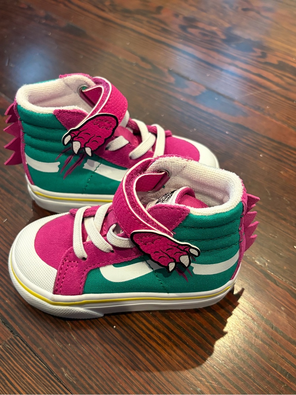 Vans Kids High-Top Sneakers in Pink and Teal with Claw Detail